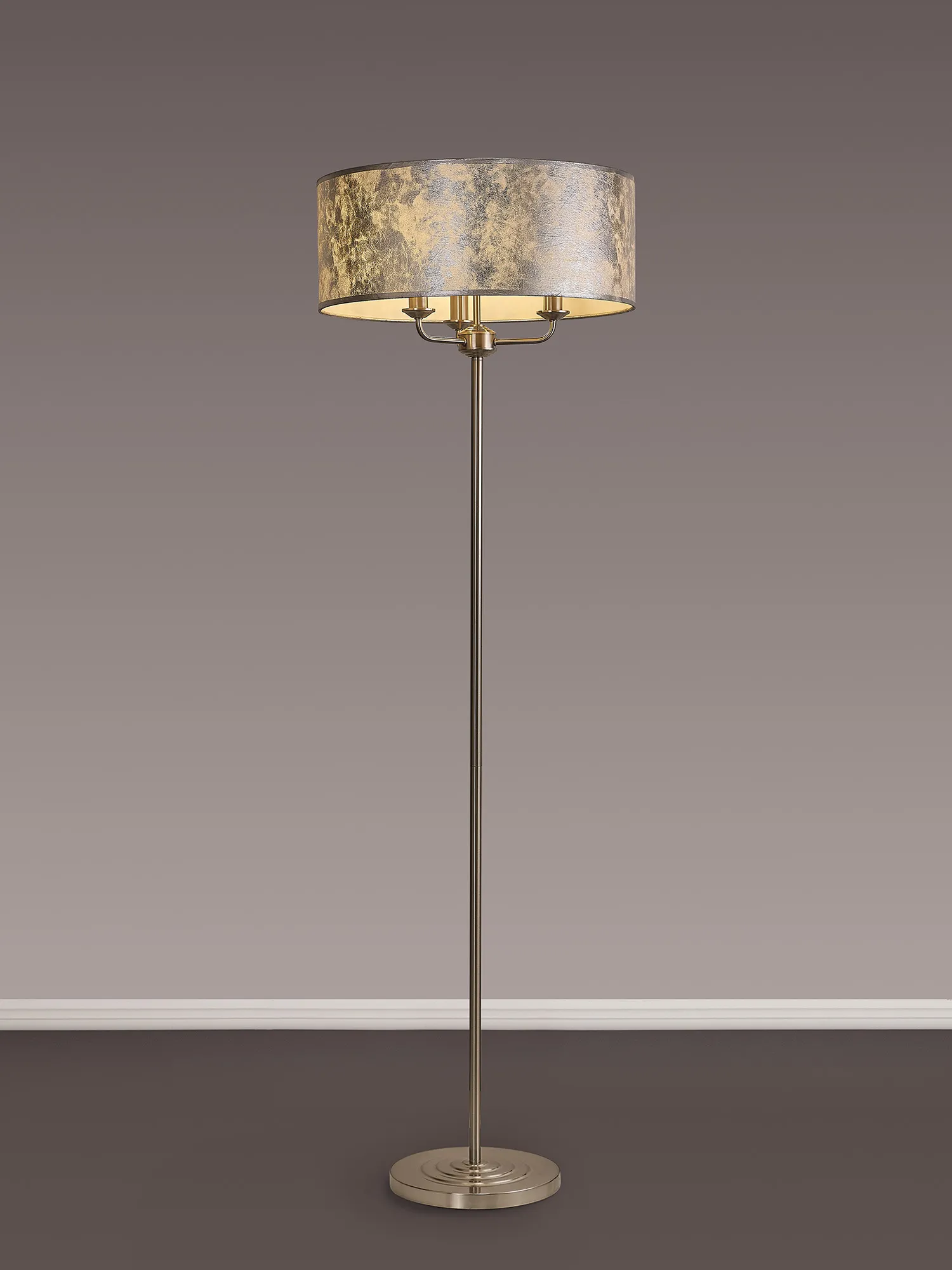 Banyan 45cm 3 Light Floor Lamp Satin Nickel; Silver Leaf DK0940  Deco Banyan SN SL